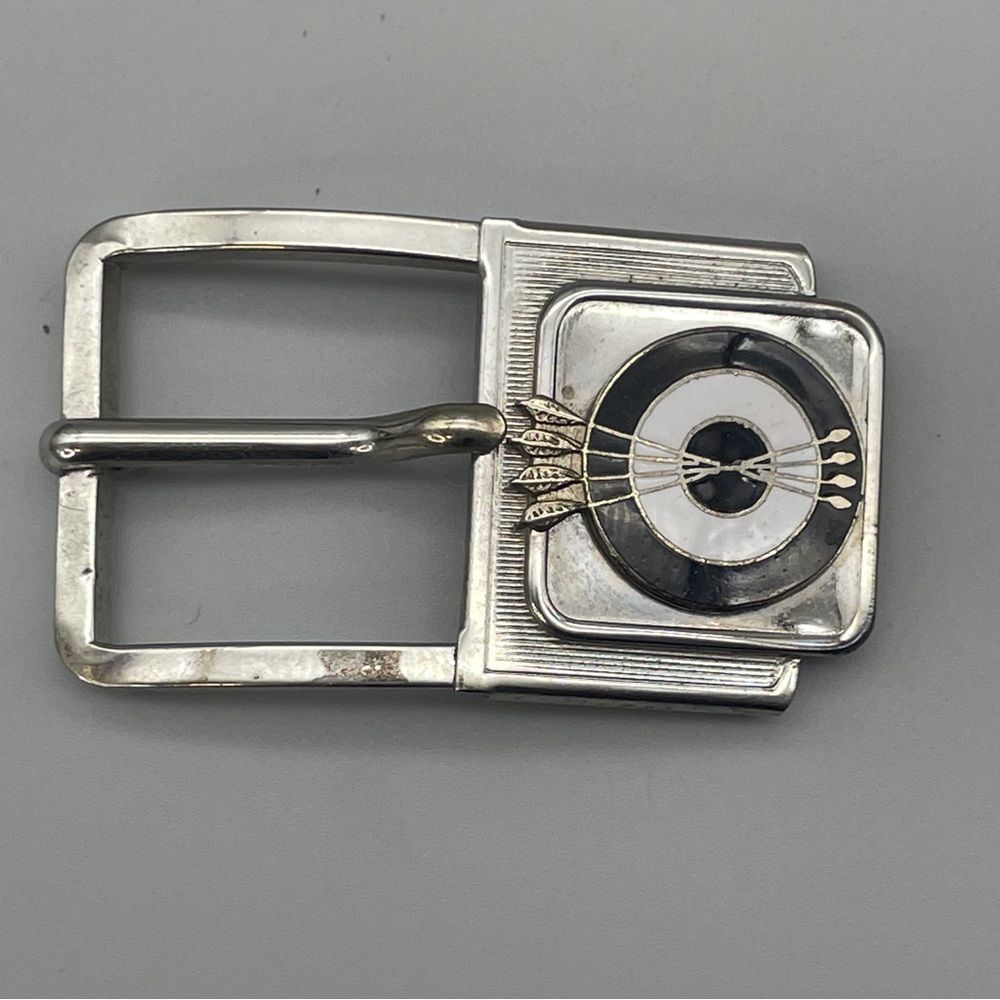 Vintage Belt Buckle Plated Brass Enamel Bullseye Arrows Archery